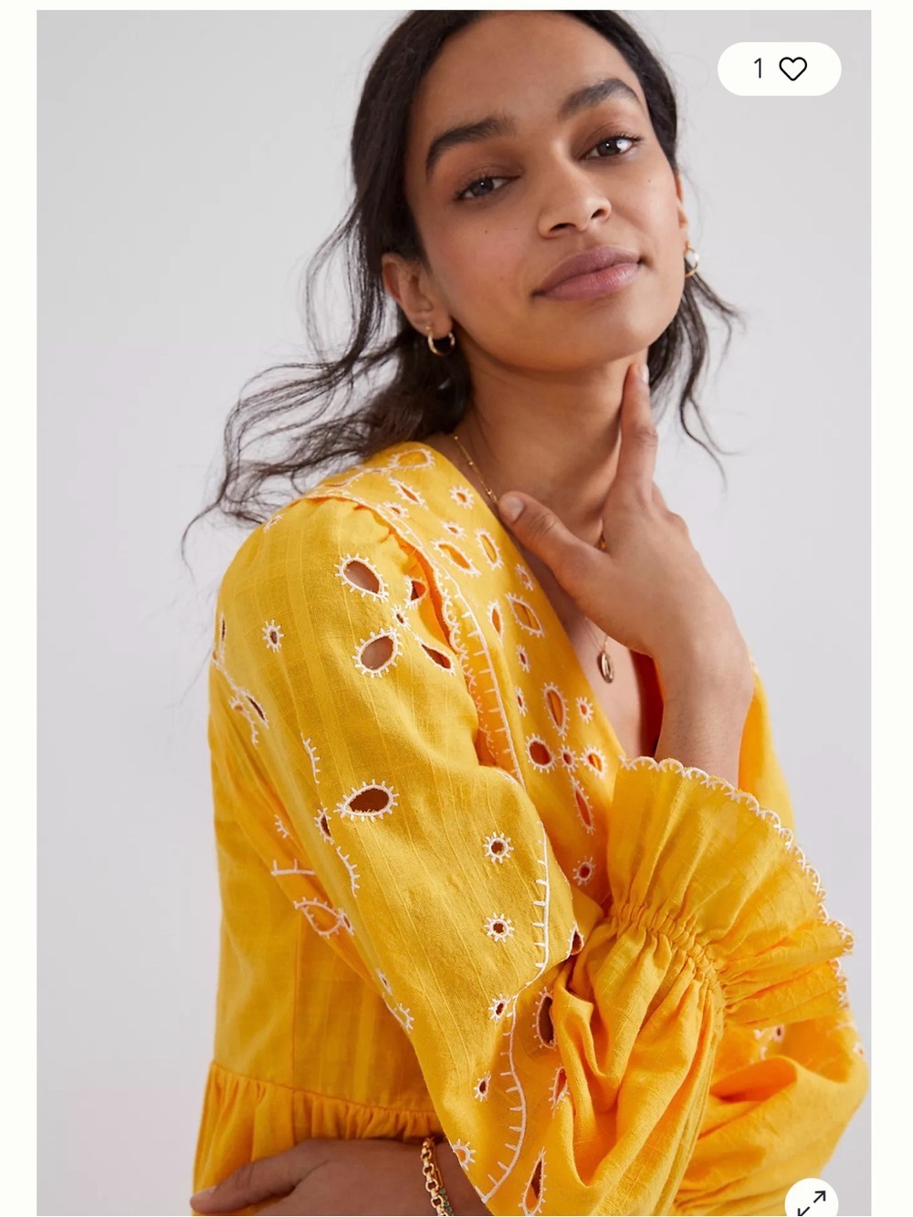 Anthropologie x RAHI Yellow Eyelete Long Sleeve Mini Shirtdress XS - Picture 2 of 13